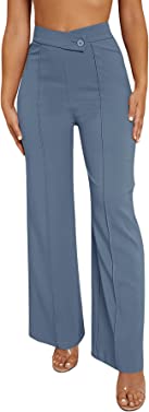 SweatyRocks Women's Overlap Waist Seam Front Palazzo Wide Leg Pants High Waist Long Pant Casual Trousers