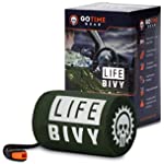 Go Time Gear Life Bivy Emergency Sleeping Bag Thermal Bivvy - Use as Emergency Bivy Sack, Survival Sleeping Bag, Mylar Emergency Blanket - Includes Stuff Sack with Survival Whistle + Paracord String…