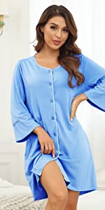 Womens Nightgown Button Down Sleepwear