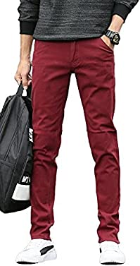 Plaid&Plain Men's Skinny Stretchy Khaki Pants Colored Pants Slim Fit Slacks Tapered Trousers