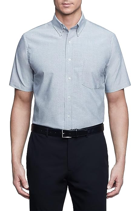 Men's Short Sleeve Dress Shirt Regular Fit Oxford Solid