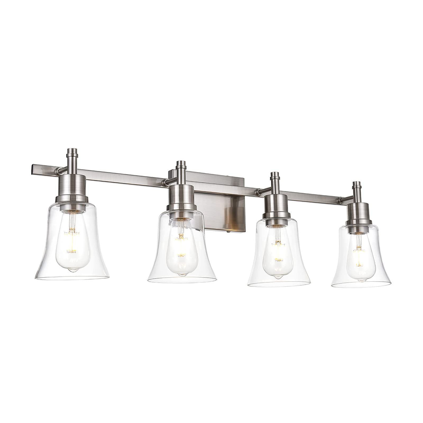 TULUCE 4-Light Bathroom Vanity Light Fixtures,Industrial Wall Lighting with Clear Glass Shade, Brushed Nickel Finished Wall Sconce Lighting Metal Indoor Wall Lamp for Mirror, Living Room, Bedroom