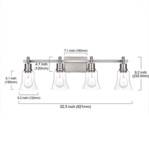 4-Light Bathroom Vanity Light Fixtures,Industrial Wall Lighting with Clear Glass Shade