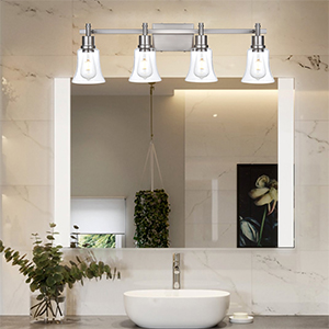 4-Light Bathroom Vanity Light Fixtures,Industrial Wall Lighting with Clear Glass Shade