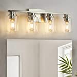 4 Light Bathroom Vanity Light, Brushed Nickel Bathroom Light Fixture with Clear Glass Shade, Bathroom Wall Sconces Over Mirror for Stair, Living Room, Bedroom, Bathroom