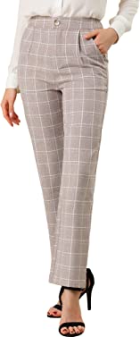 Allegra K Women's Plaid Pants Elastic Waist Casual Work Office Long Trousers