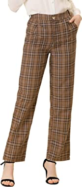 Allegra K Women's Plaid Pants Elastic Waist Casual Work Office Long Trousers