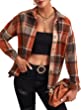 SheIn Women's Plaid Print Long Sleeve Blouse Button Down Collar Grid Shirt Top