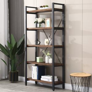 5 Tier Bookcase, Solid Wood Bookshelf Rustic Vintage Industrial Etagere Bookcase