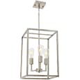 3 Light VINLUZ Classic Indoor Chandelier Brushed Nickel Finish Foyer Lantern Pendant Lighting for Hallway Kitchen Dining Room