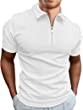 COOFANDY Men's Zipper Polo Shirts Waffle Knit Polo T Shirts Short Sleeve Casual Slim Fit Knitted Golf Shirt