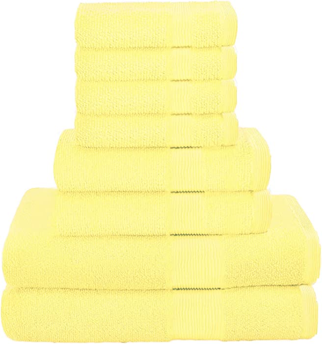 Elvana Home 8 Piece Towel Set 100% Ring Spun Cotton, 2 Bath Towels 27x54, 2 Hand Towels 16x28 and 4 Washcloths 13x13 - Ultra Soft Highly Absorbent Machine Washable Hotel Spa Quality - Lime Yellow