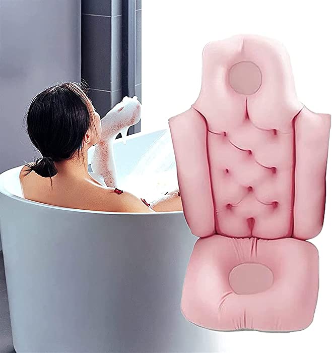 HSBOY Spa Bath Pillow, Bath Mat Bath Pillow Ergonomic Headrest, Full Body 3D Spa Bath Mattress for Head and Back Support (Color: Blue, Pink, Size: Short Style)