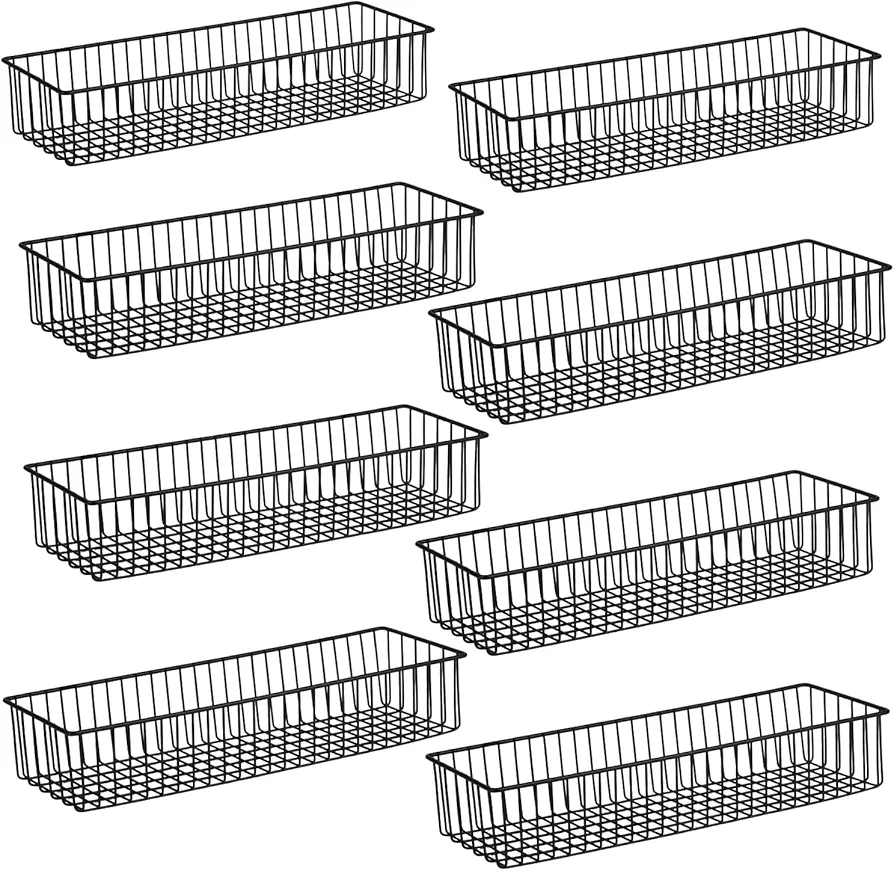 Wetheny Farmhouse Décor Metal Wire Organizer Storage Basket Bin(8 Pack)-Toilet Paper Storage-Organization and Storage for Bedroom, Bathroom, Kitchen Cabinets, Pantry, Laundry Room, Garage (Black)