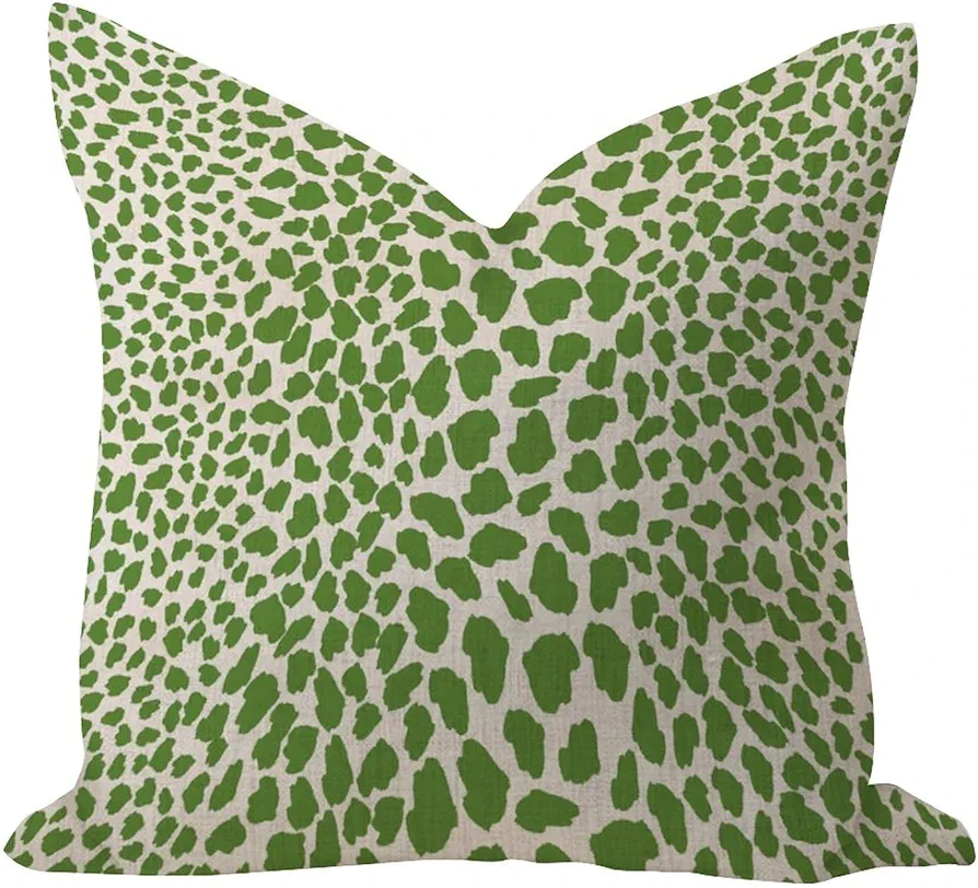 Comfy Pillow Cover 18x18in Cheetah Leopard Print Animal Chinoiserie Decorative Pillow Cases Lime Green White African Tribal Décor Square Linen Pillowcases for Tent Living Room Bench