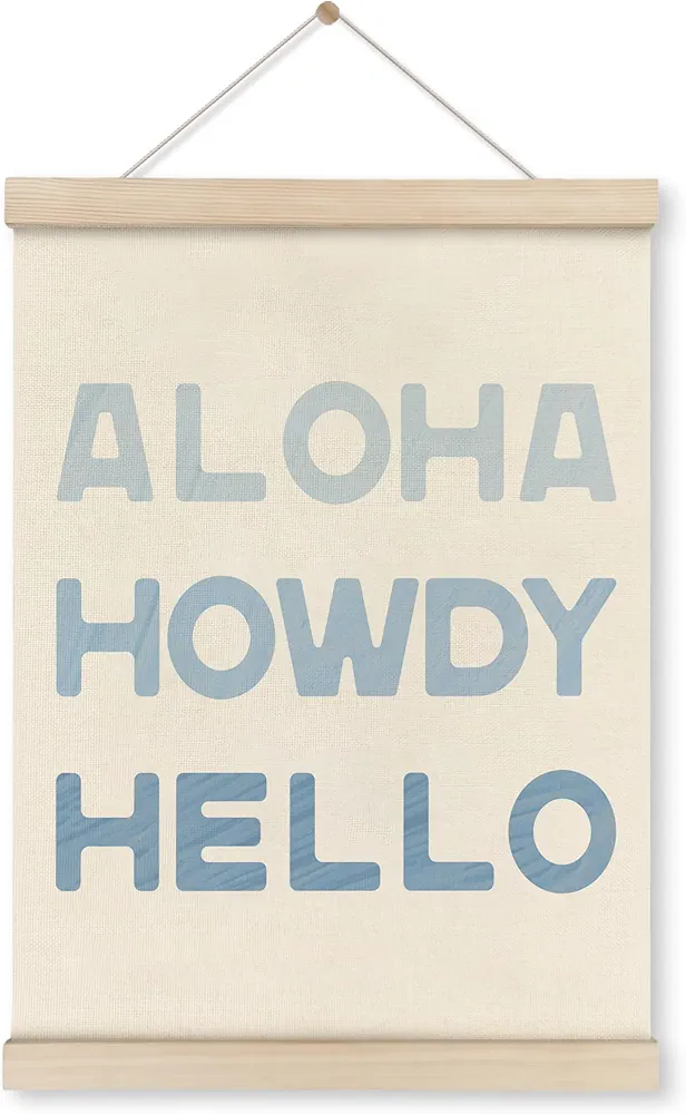 HRQKO Blue Coastal Cowgirl Howdy Aloha Poster Hanger Frame, Howdy Wall Art,Western Trendy Sign Wall Art with Wooden Frames,Preppy Cowgirl Wall Hanging Banner Decor for Living Room Bedroom, 12x16 Inch