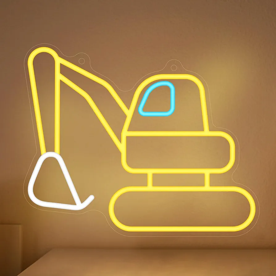 Excavator Neon Sign, Vibrant LED Light Decoration, Construction Decor for Boys Room, Bedroom, Playroom, Man Cave – Ideal Gift for Kids and Teens