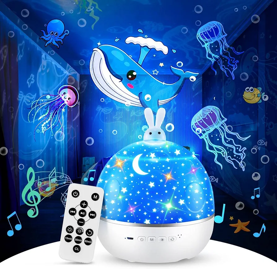 Kids Night Light Projector, 105 Lighting Modes+15 Films Projector Night Light for Kids Room, Bluetooth Speaker+Remote Baby Night Light for Kids, 360° Rotation+Timer baby night light【Gifts Package】