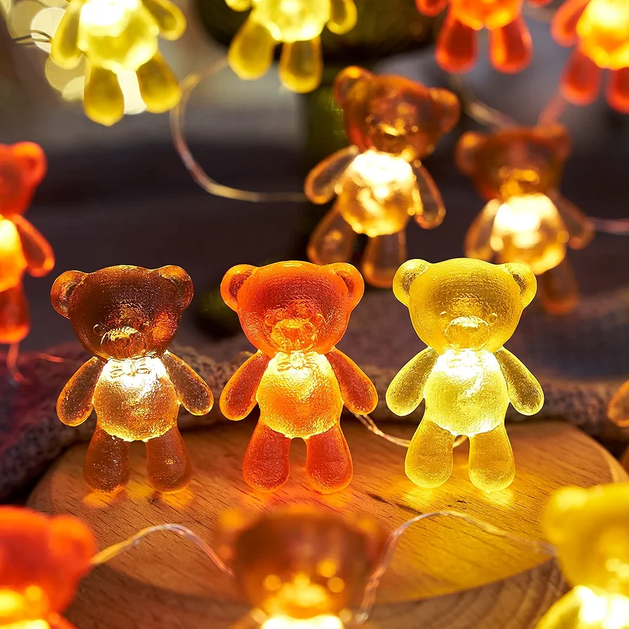 Teddy Bear Decorative Fairy String Lights Cute Bear Décor Gifts for Kids Girls Woman 8.5ft 20LEDs Battery Operated with Remote Indoor Birthday Thanksgiving Christmas Holiday Wedding Party Decoration