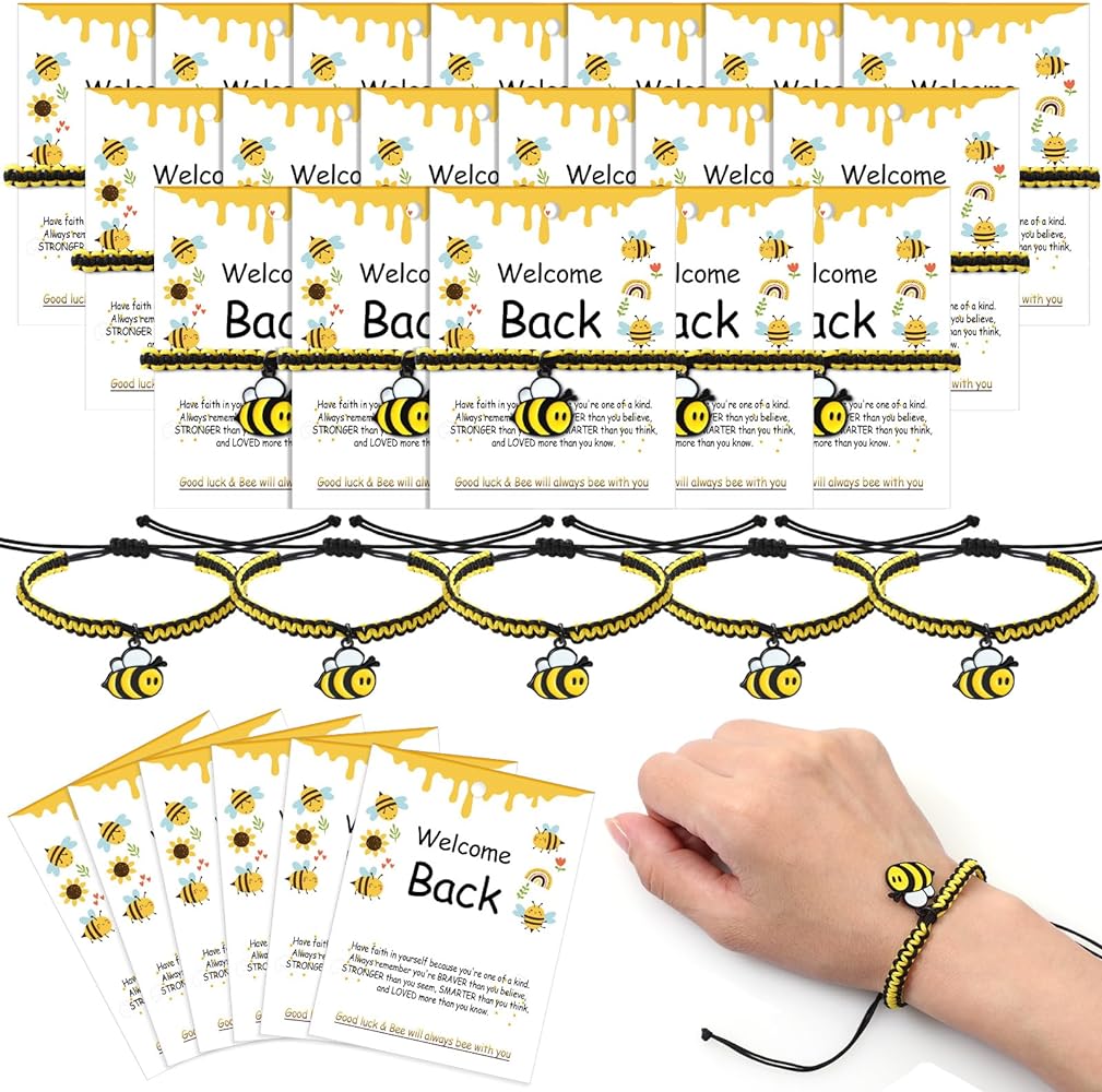 Kigeli Back to School Gifts for Students Bee Bracelets Welcome Back Bracelets for Kids Classroom Supplies