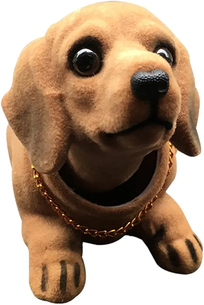 Bobble Head Dachshund Car Decoration, Nodding Dog Ornament with Chain, Separated Head & Body