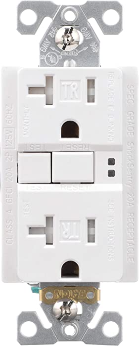 Eaton TRSGF20W Wiring GFCI Self-Test 20A -125V Tamper Resistant Duplex Receptacle with Standard Size Wallplate, White