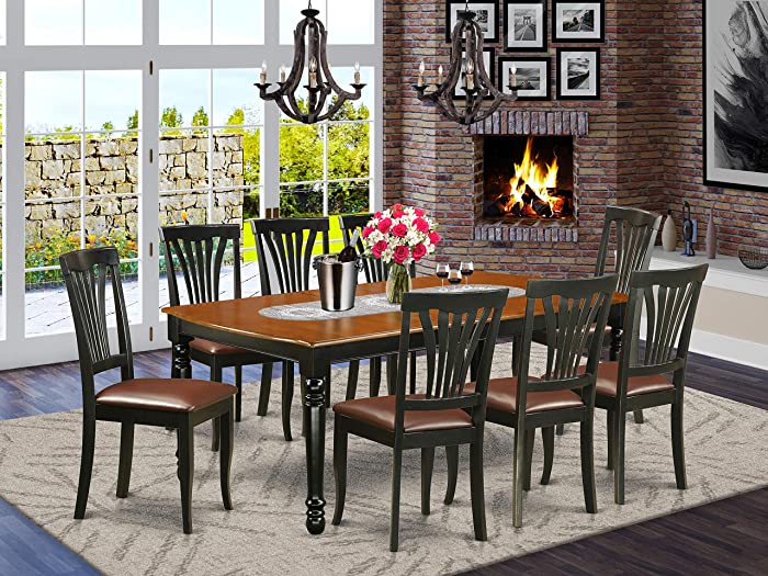 9 PC kitchen tables and chair set with one Dover dining table and 8 kitchen chairs in a Black and Cherry Finish