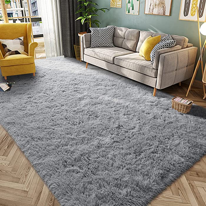 HQAYW Modern Fluffy Area Rug, Shaggy Rugs for Bedroom Living Room Ultra Soft Shag Fur Carpets for Kids Girls Nursery Plush Fuzzy Rug Cute Home Decor Rug, 4' x 6', Grey