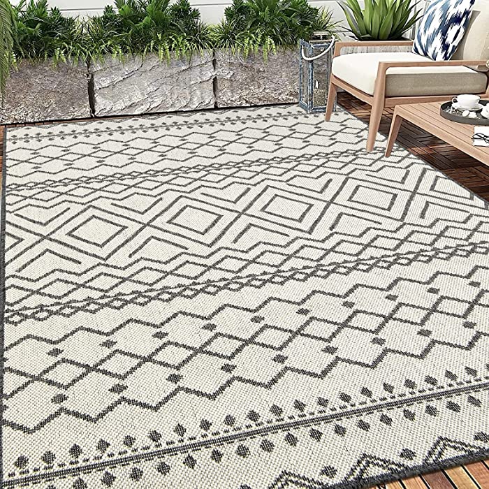 HEBE Indoor Outdoor Area Rug 4' x 6' Bohemian Textured Weave Accent Rugs Washable Farmhouse Moroccan Geometric Tribal Patio Mat Floor Carpet for Hallway Kitchen Laundry