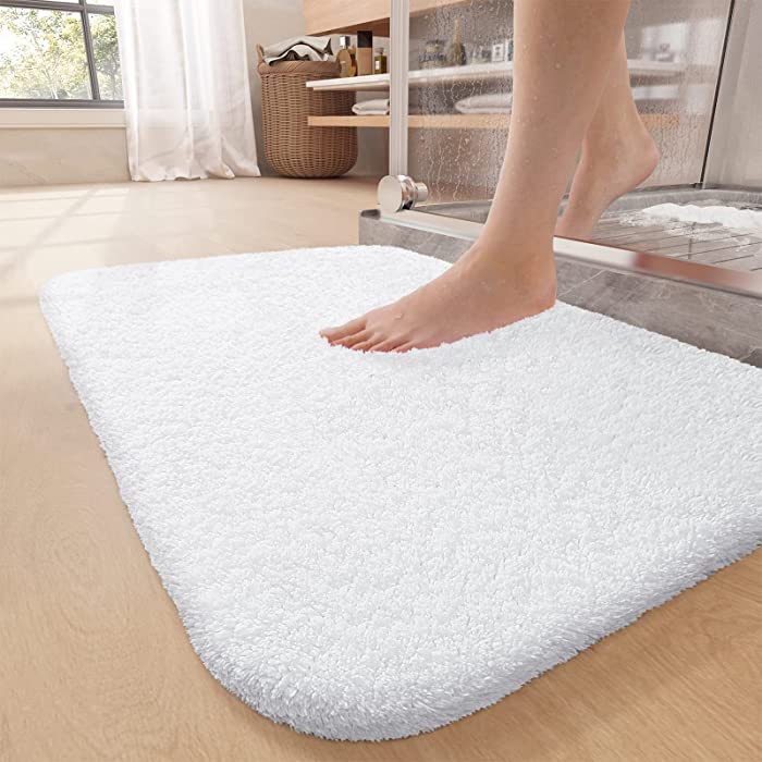 Color G Bath Mat Bathroom Rugs, 20"x32" Absorbent Bath Rugs Bath Mats for Bathroom, Machine Washable Microfiber Bathroom Floor Mat, Soft Plush Quick Dry Non Slip Bath Mat for Shower, White