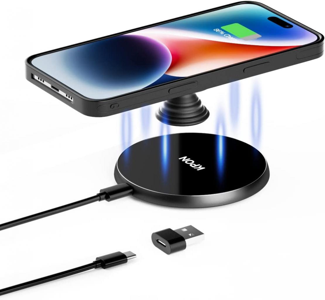 KPON Wireless Charger for Thick Cases Up to 10mm - Compatible with Popsocket/Otterbox, 15W Max Wireless Phone Charging Station for iPhone 14/13/12/11/SE/X/8/QI Certified Devices(Adapter Not Include)