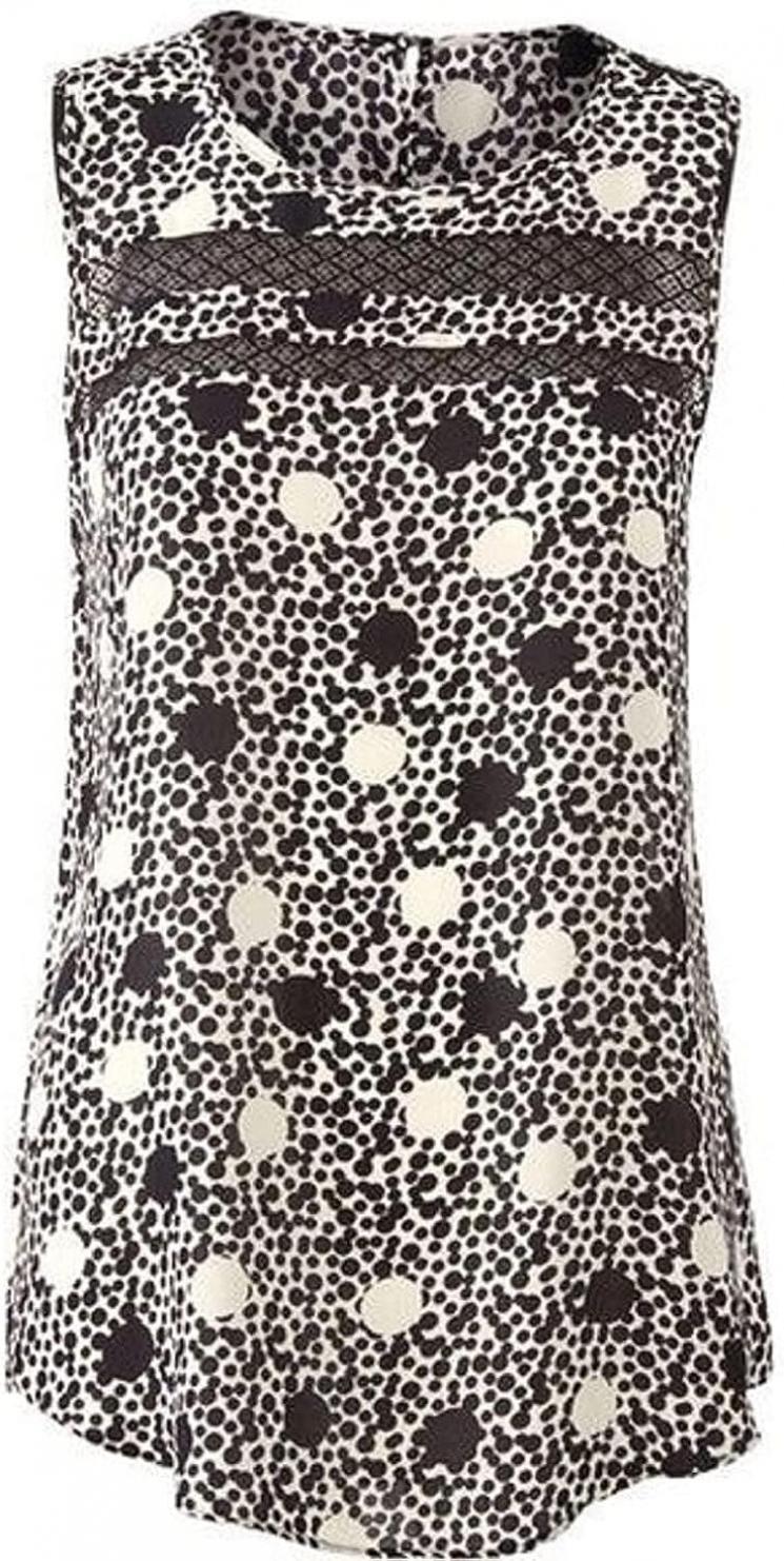 CABI Style # 3079 Jot Top Polka Dot Black White Sleeveless Blouse