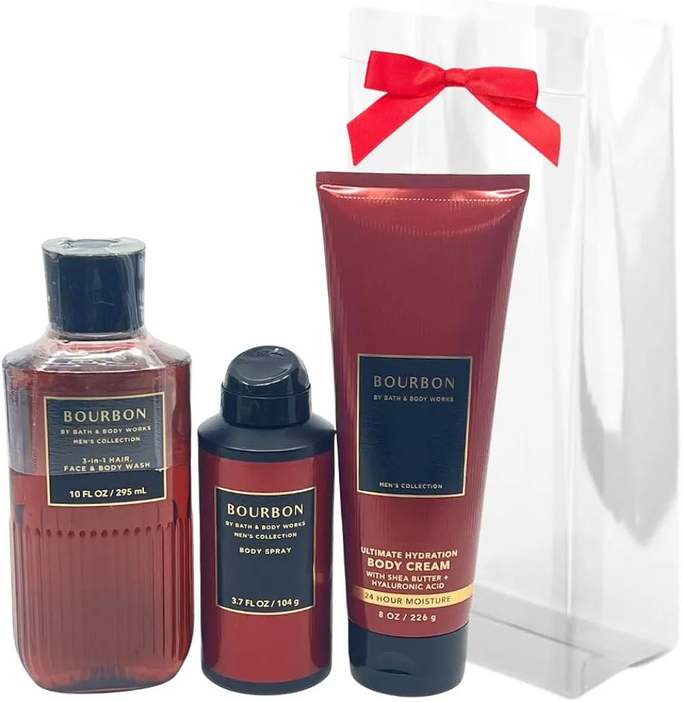 Bath & Body Works Bourbon for Men 3pc bundle - Gift Pack for Holiday - Body Wash - Body Cream - Body Spray