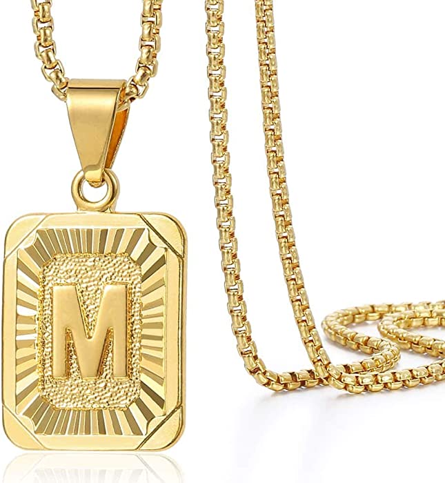 Trendsmax Initial A-Z Letter Pendant Necklace Mens Womens Capital Letter Yellow Gold Plated Stainless Steel Box Chain 22inch