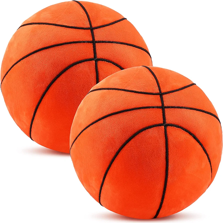 2 Pcs Plush Baseball Football Basketball Rugby Pillow Soft Fluffy Sports Stuffed Throw Pillow Cute Ball Cushion for Bedroom Nursery Room Decoration(Basketball, 8.7 Inch)