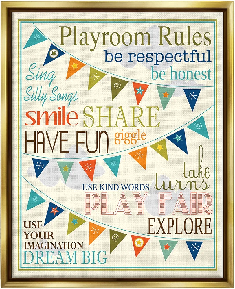 Stupell Industries Playroom Rules With Pennants In Blue, Design by Finny and Zook