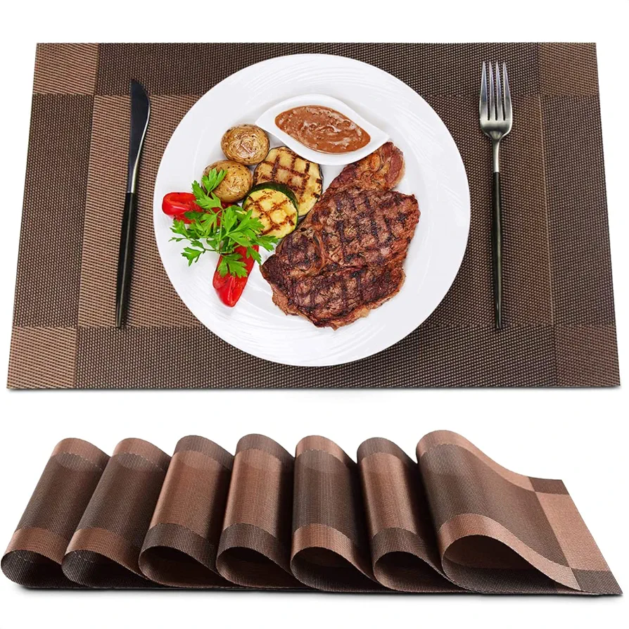 Place Mats for Kitchen Table Protector - Elegant Dining Table Placemats Set of 8 Heat Mat Brown Placemats Vinyl Mat - Dining Mats Set of 8 Coffee Table Pads for Dining Room Table Heat Resistant Mats