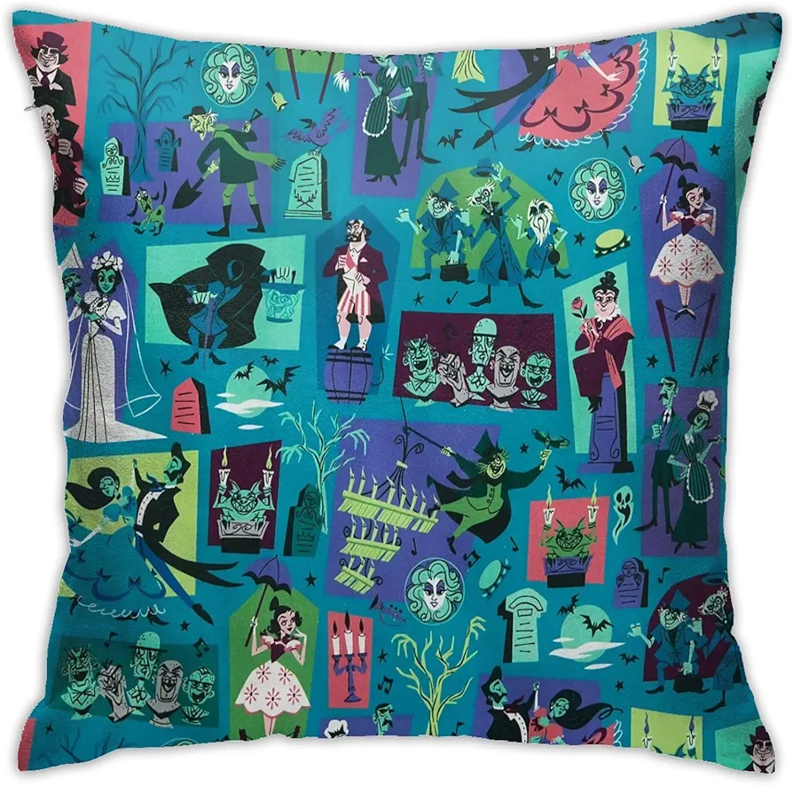 Haunted Mansion Throw Pillow Covers Square Decorative Pillowcase Cushion Case for Bedroom Living Room Couch Sofa Bed 18x18 Inch