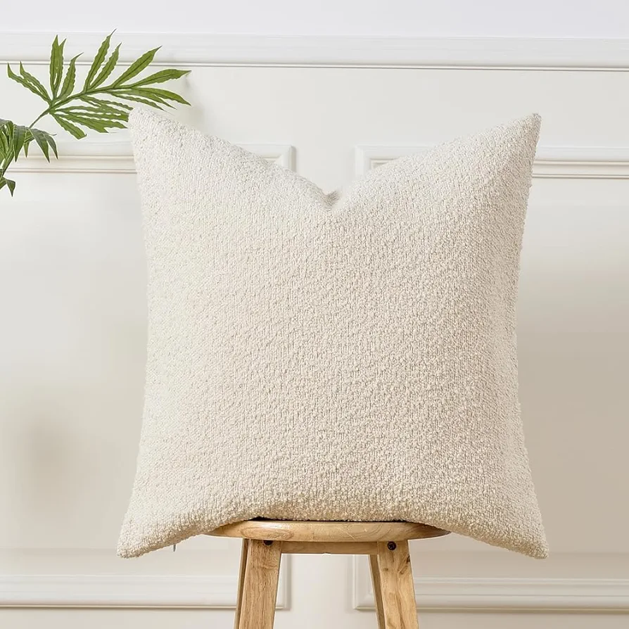 Textured Boucle Pillow Covers 18x18 Inches, DecorativeThrow Pillows Cover, Neutral Pillowcase Cushion Cover for Sofa, Couch, Bed, Bedroom, Living Room, Home Decro Cream.