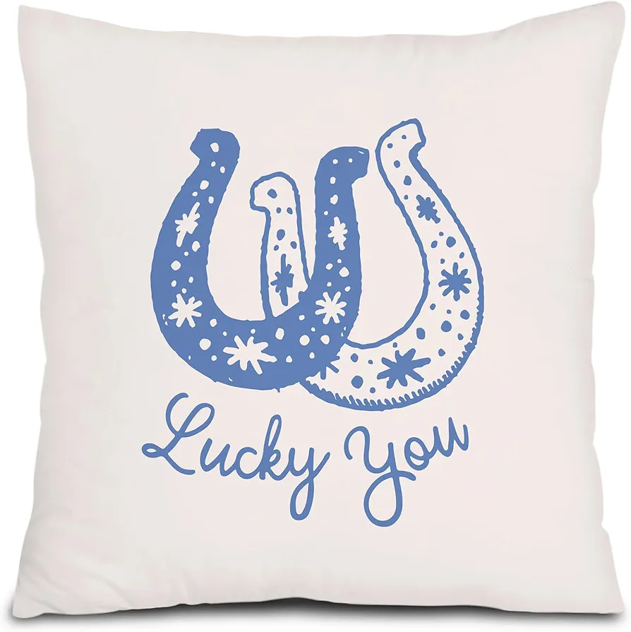 Lucky You Trendy Western Pillow Covers 18x18 Reversible - Western Room Decor for Teen Girls, Cowgirl Room Decor, Coastal Cowgirl Decor, Western Home Room Dorm Decor, Western Stuff for Women