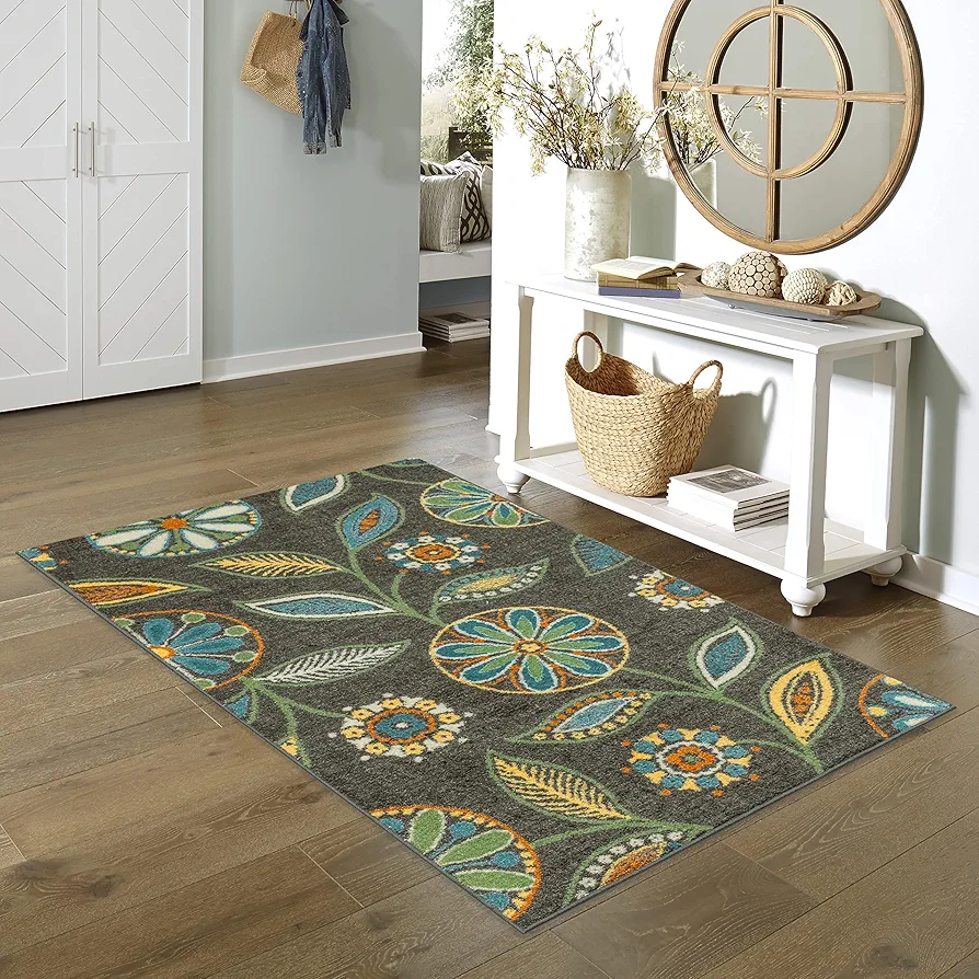 Maples Rugs Reggie Floral Non Skid Area Rugs for Living Room and Bedroom [Made in USA], Multi, 3'4" x 6'