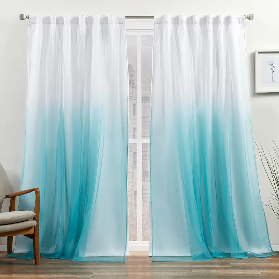 Exclusive Home Crescendo Lined Room Darkening Blackout Hidden Tab Top Curtain Panel Pair, 52"x96", Aqua, Set of 2