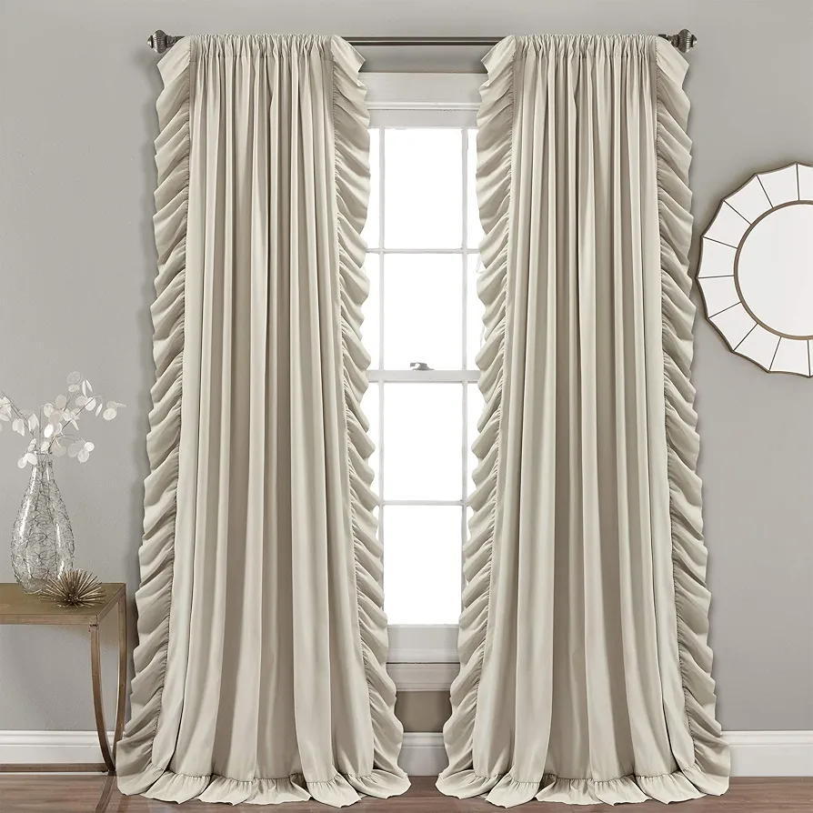 Lush Decor Reyna Ruffle Window Curtain Panel Set, Pair, 54" W x 84" L, Wheat - Flowy Curtain Set - Romantic Ruffle Curtains for Bedroom, Living room, or Dining Room - Farmhouse & Cottage Home Decor