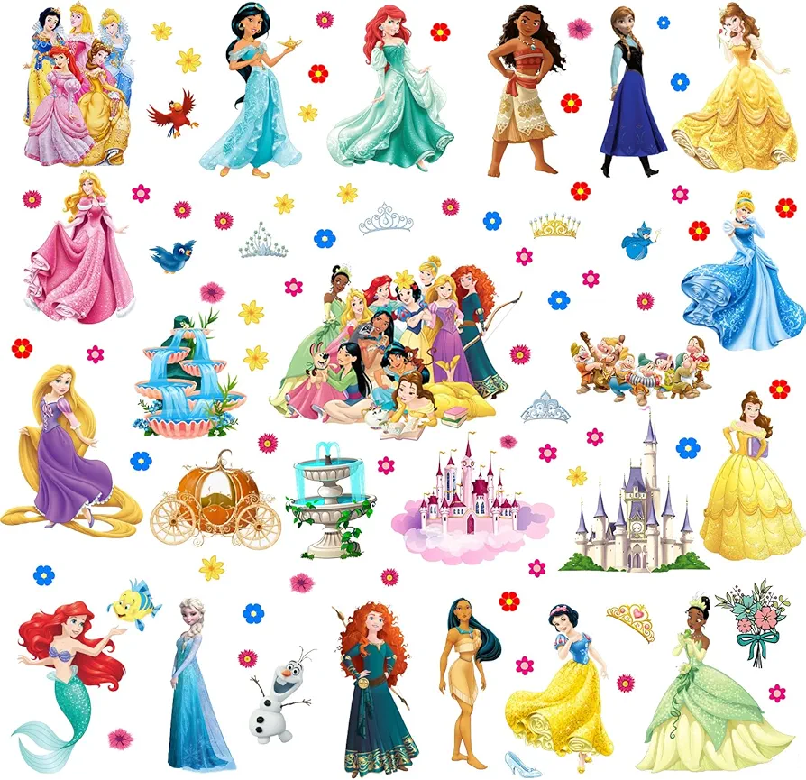 Princess Wall Decals stickers, Cartoon Wall Decals for Girls Room Removable Wall Art Decor for Baby Nursery Girls Bedroom