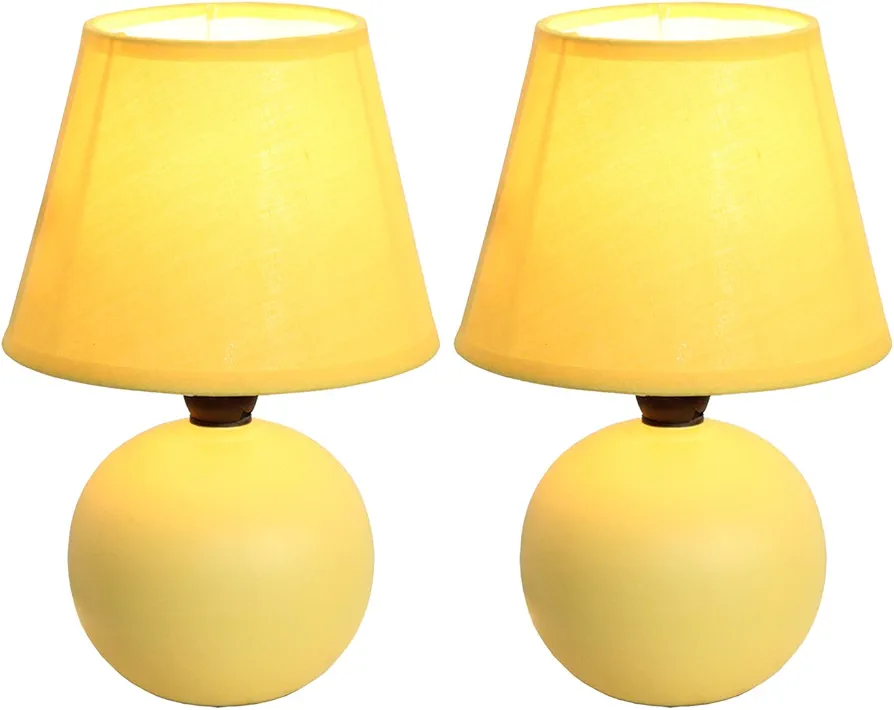 Simple Designs LT2008-YLW-2PK Mini Ceramic Globe Table Lamp 2 Pack Set with Matching Fabric Shade, Yellow, 5.51 x 5.51 x 8.66