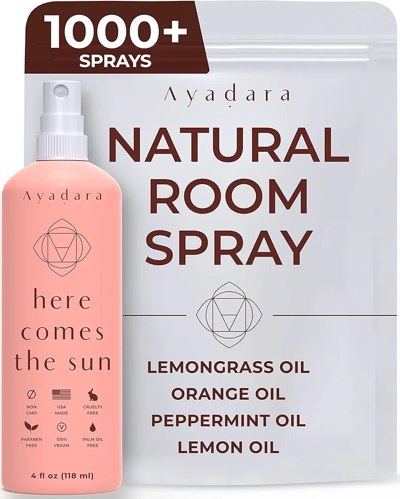 Natural Room Spray | Refreshing Citrus Air Freshener for Home & Office | Witch Hazel, Lemongrass, & Peppermint Oil Room Deodorizer Spray | Nature-Based Home Odor Eliminator | 1000+ Spritzes