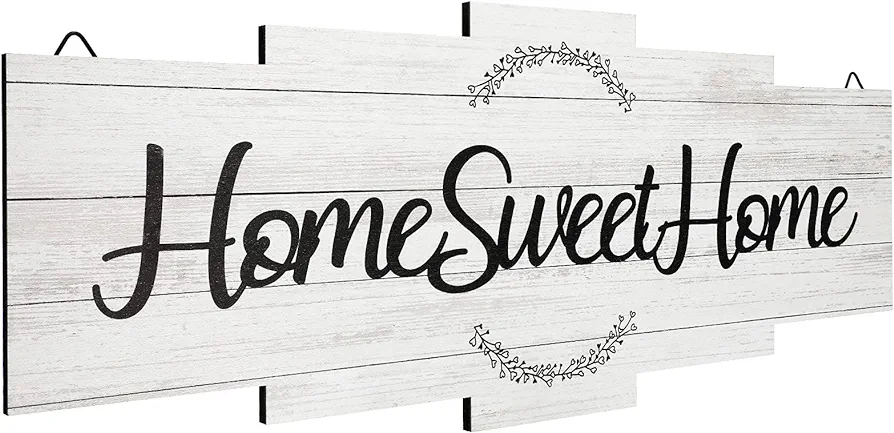 Jetec Home Sweet Home Sign, Rustic Wood Home Wall Decor, Large Farmhouse Home Sign Plaque Wall Hanging Wooden Sign for Bedroom, Living Room, Wall, Wedding Decor (White)