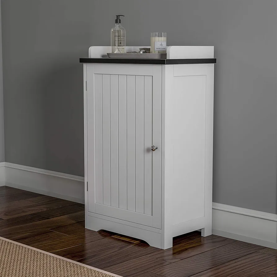 Lavish Home Bathroom Floor Cabinet-Free Standing Storage Cupboard with Adjustable Shelf & Slatted Look Door for Bath Towels or Laundry Room, 29", White