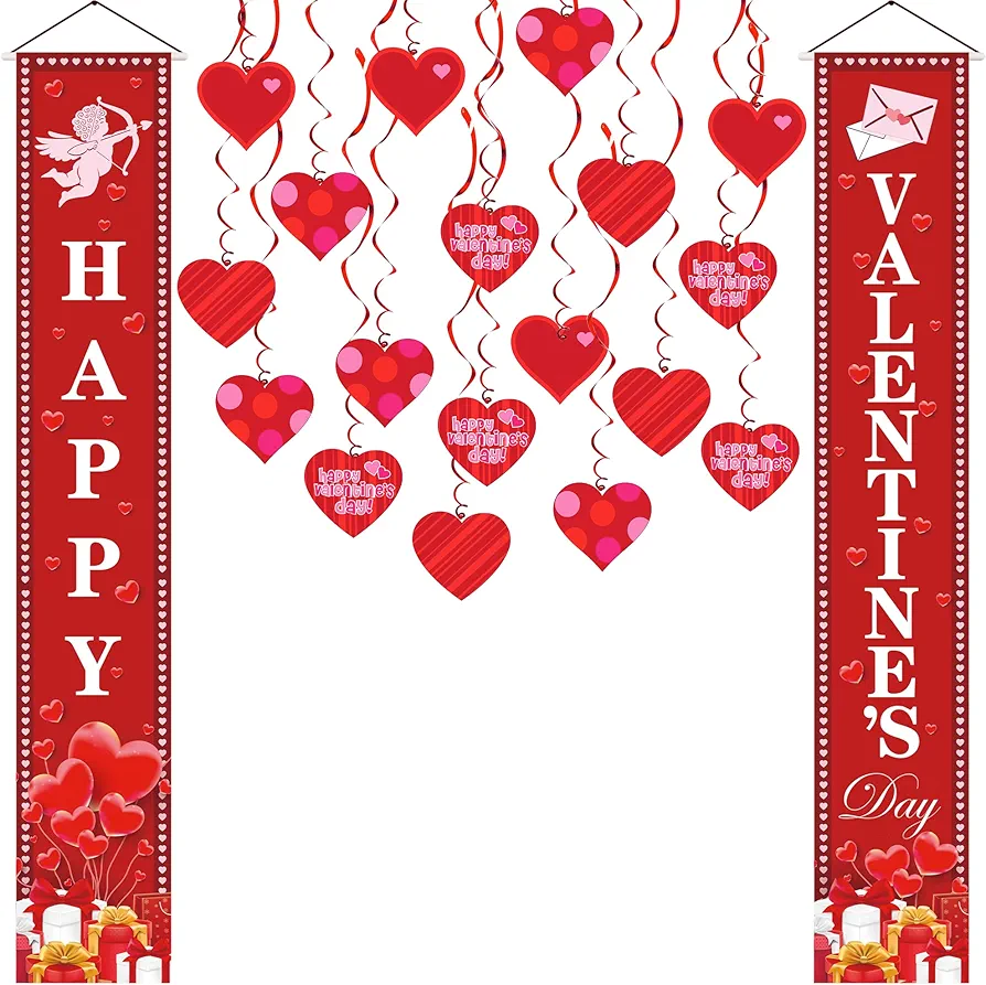 KatchOn, Valentines Hanging Hearts Decorations - Pack of 31 | Happy Valentines Day Banner, Cupid, Love Letter Valentines Banner for Valentines Day Decorations | Valentine Decorations for Classroom