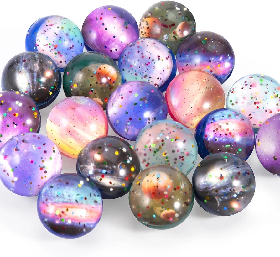 Ayfjovs 20 Pack Starry Space Bouncy Balls - 32mm Rubber Balls, for Space-Themed Parties, Bag Fillers, Easter Basket Stuffers, Classroom Prizes and Pet Toys - High Bounce, and Brightly Colored